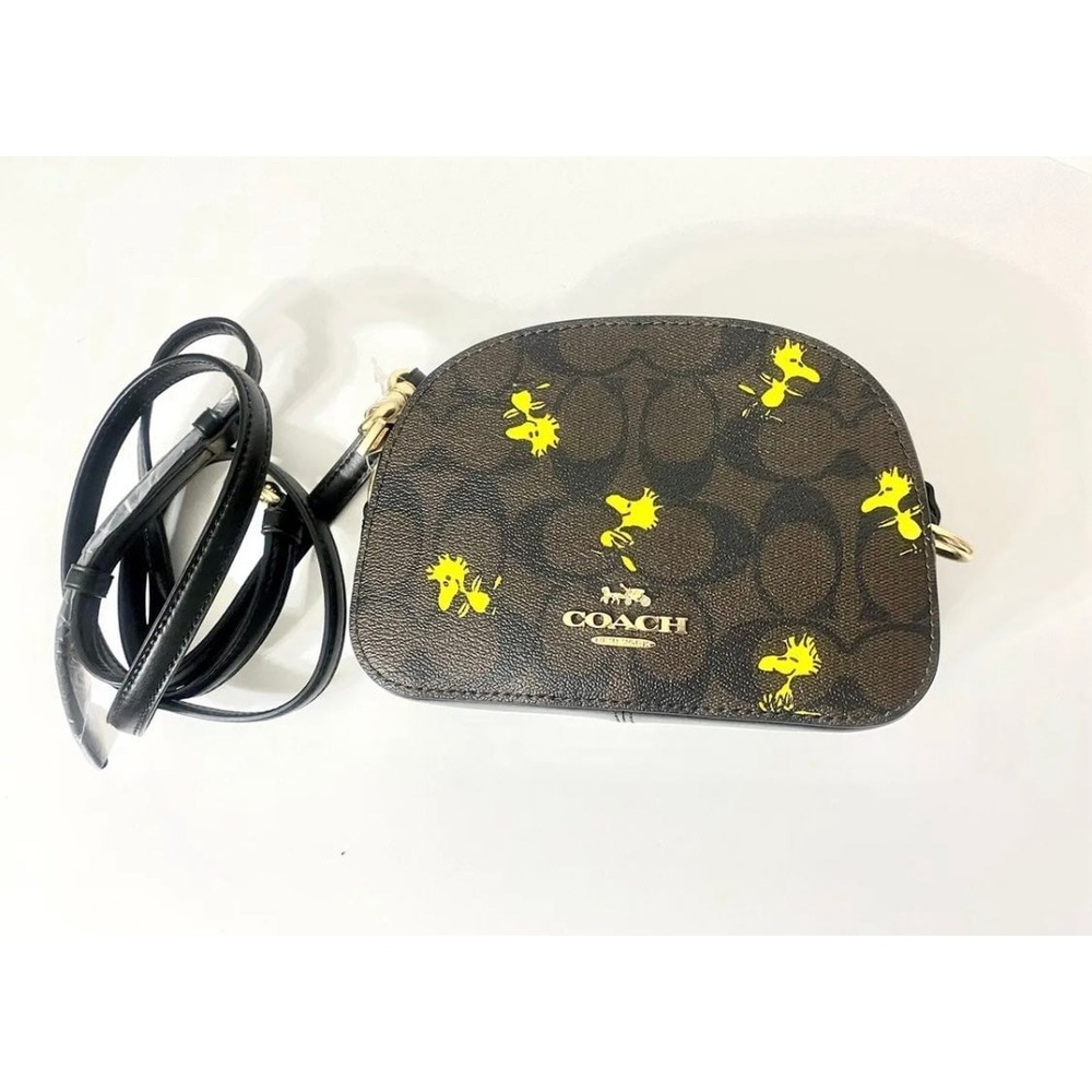 Coach X Peanuts Woodstock Mini Serena Crossbody Bag Signature Canvas Brown CE987